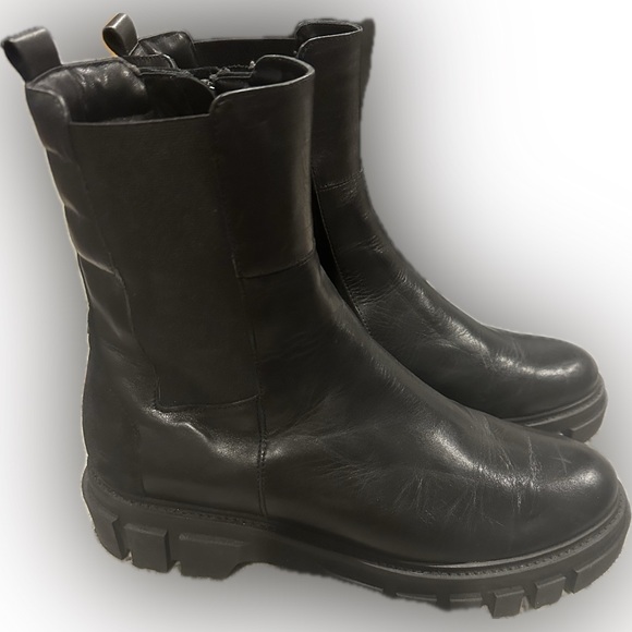 Soft Waves black leather and suede combat-style boots - Picture 2 of 9